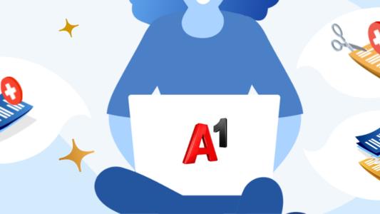 Frau mit Laptop und A1 Vertrag kündigen Illustration