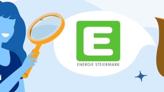 Frau mit Lupe, um den Energie Steiermark Kontakt zu suchen