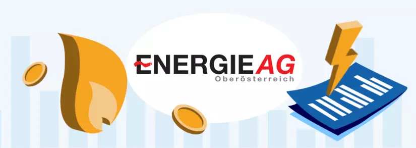 Energie AG Logo, Blitz, Feuerflamme, Münzen und Vertrag