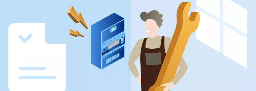Mann, der seinen Stromzähler mit einem Werkzeug manipulieren will