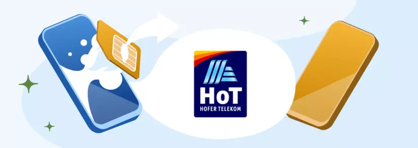 Zwei Handy, eine SIM-Karte und Titel HoT Tarife in der Mitte