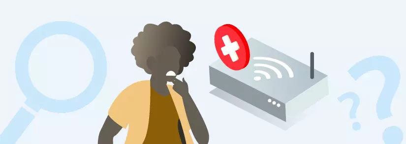Mann neben WLAN-Router mit Kreuz