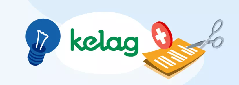Kelag Logo mit blauer Glühbirne und gelben Vertrag