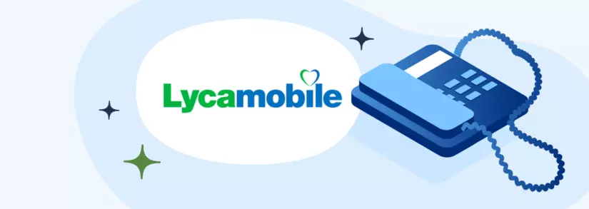 Lycamobile Logo mit Schnurtelefon daneben