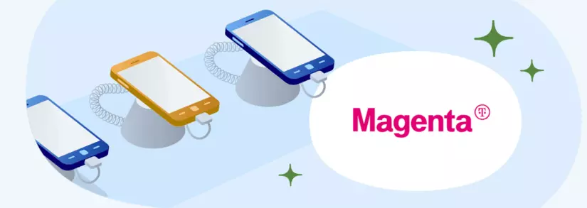 Laptop neben Tablet und Handy und dem Titel Magenta daneben