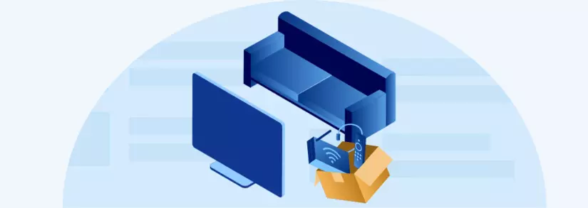 Sofa vor Fernseher und Box mit Router