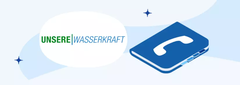 Unsere Wasserkraft Logo und Telefonbuch